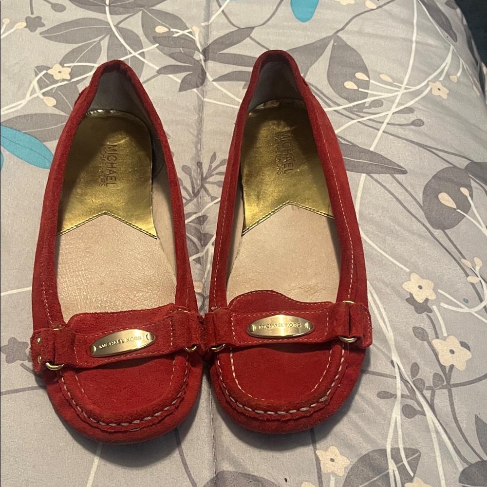 Michael Kors Red Flats with Gold Details